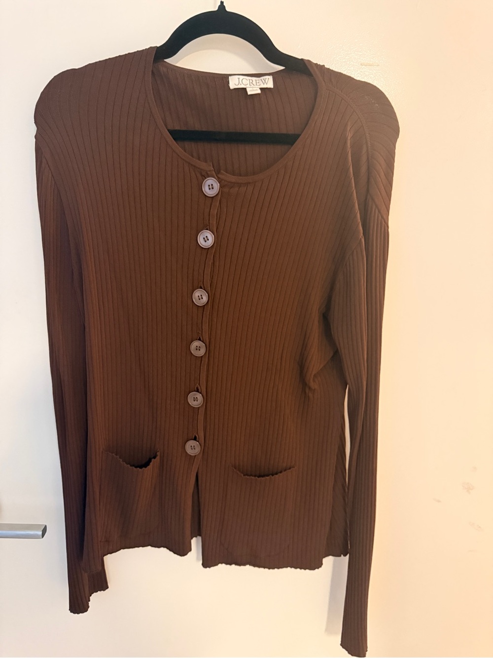 J.Crew Chocolate Brown Ribbed Button Cardigan Sweater L - Never Worn